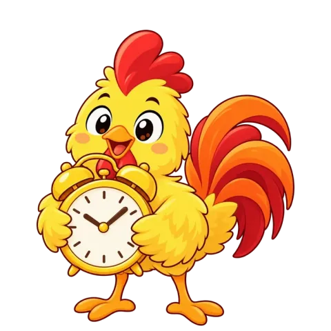 Chick hugging a big alarm clock